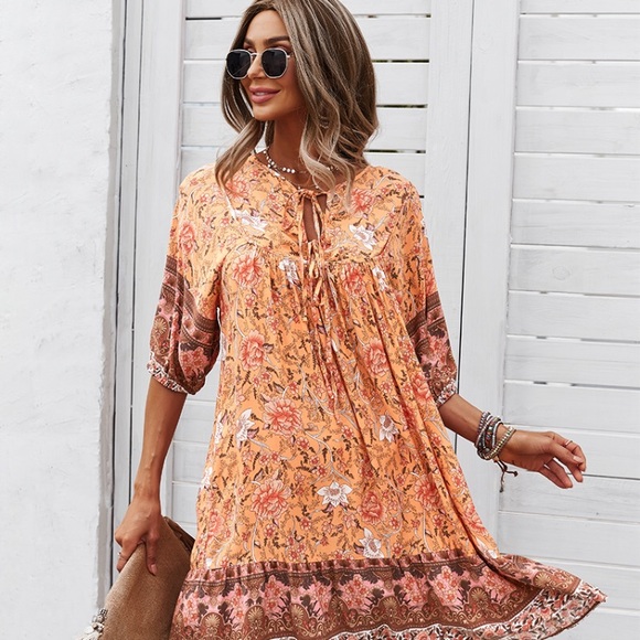 BOHO CHIC BABY DOLL FLORAL PRINT DRESS 💐 - Picture 2 of 7